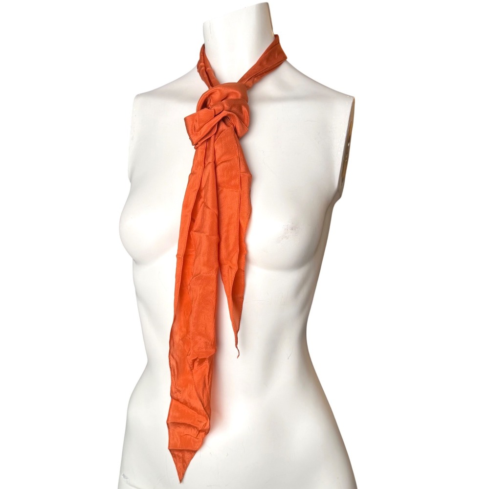 Silk Skinny Neck Scarf Burnt Orange Vintage Retro Quiet Luxury Old Money 60inch